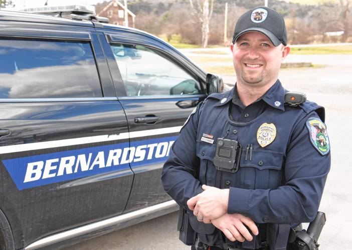 Bernardston Police Officer Thomas Chabot wears a body camera that can record interactions with the public. 