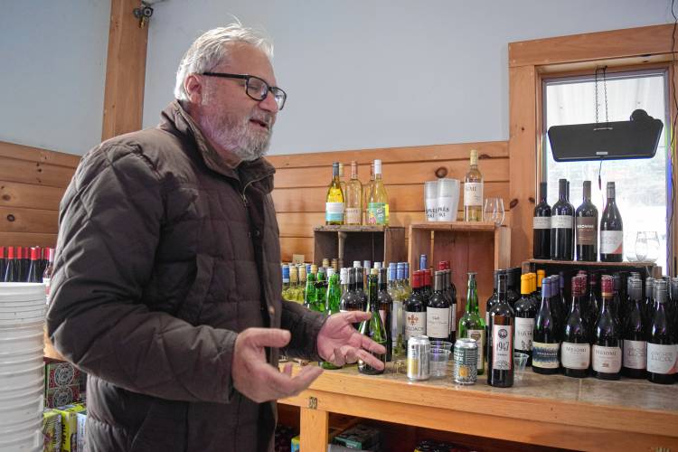 James Asbel, of Ciders of Spain, talks about Spanish ciders at Pine Hill Orchards in Colrain during CiderDays on Saturday.
