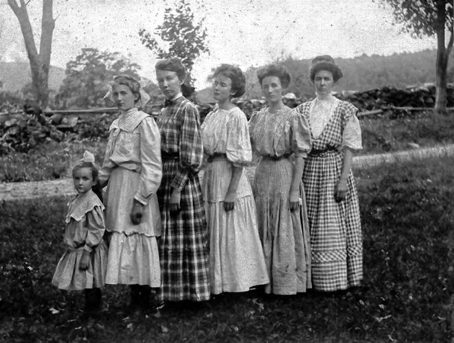 Philip Johnson’s grandmother and her five sisters, the Moore girls from Leverett, pictured in 1909. From left: Ida, Hazel, Flora, Rhoda, Mildred and Almyra.