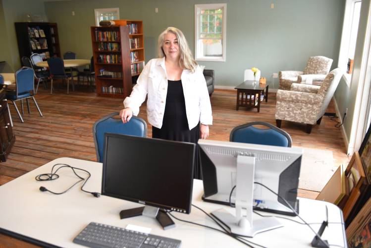 South County Senior Center Director Jennifer Remillard is pictured in the center’s administrative office on Route 116 in downtown Sunderland. After a Conway Council on Aging review and months of discussion, the town is putting the prospect of joining the South County Senior Center on hold for now, citing unanswered questions around the governance of the center and its future home.