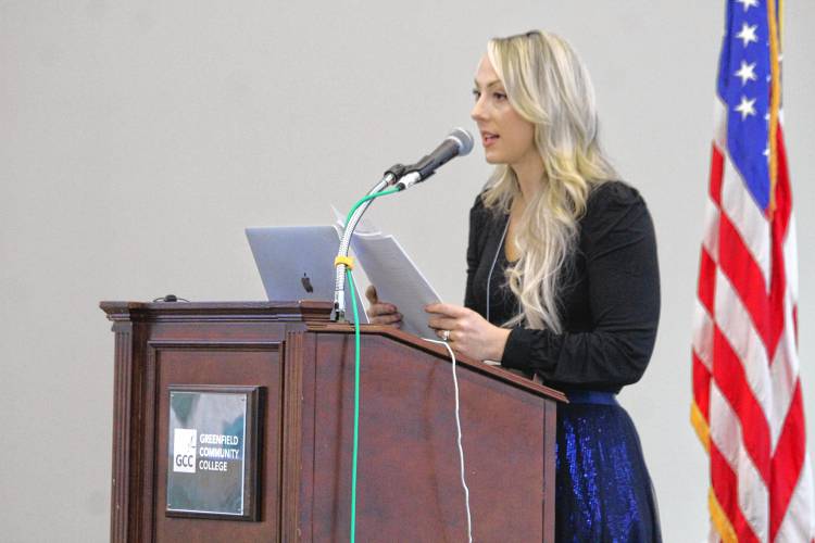 Franklin County Chamber of Commerce Executive Director Jessye Deane speaks at the chamber’s November breakfast at Greenfield Community College on Friday morning.