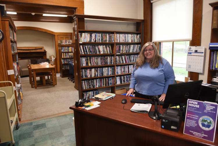 Tyler Memorial Library, located in Charlemont Town Hall, will host family story hours on Saturdays, Oct. 14 and 28, at 11 a.m. Pictured is Library Director Kim Gabert.