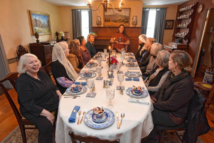Susan Samoriski, left, hosted a birthday luncheon in honor of Mary Lyon in her Buckland home on Wednesday.