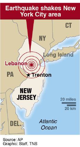A locator map of the earthquake in New Jersey.