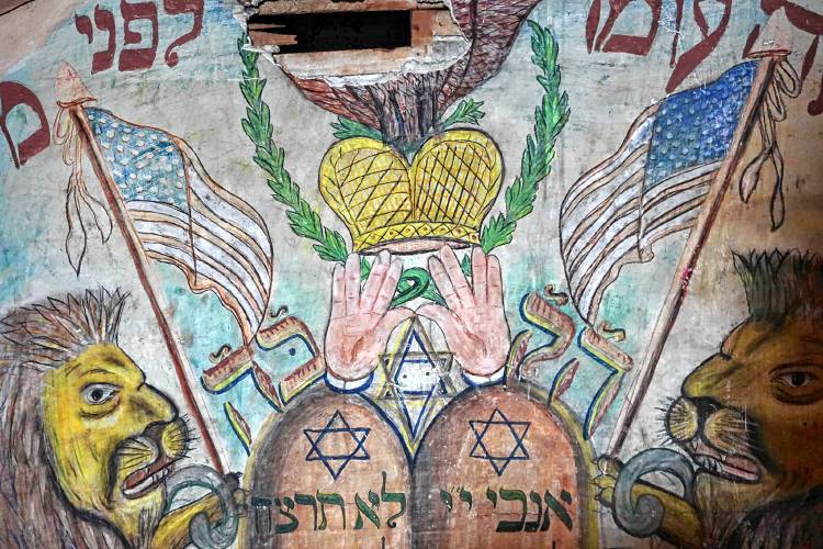A detail of the mural at the former Congregation Beth Israel in North Adams.