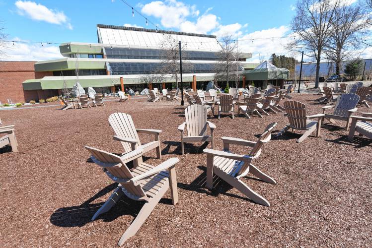 The outdoor area at Tree House Brewing Co. in South Deerfield, pictured in April 2022.