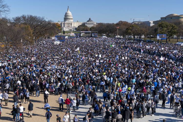 People attend the March for Israel rally Tuesday on the National Mall in Washington D.C.