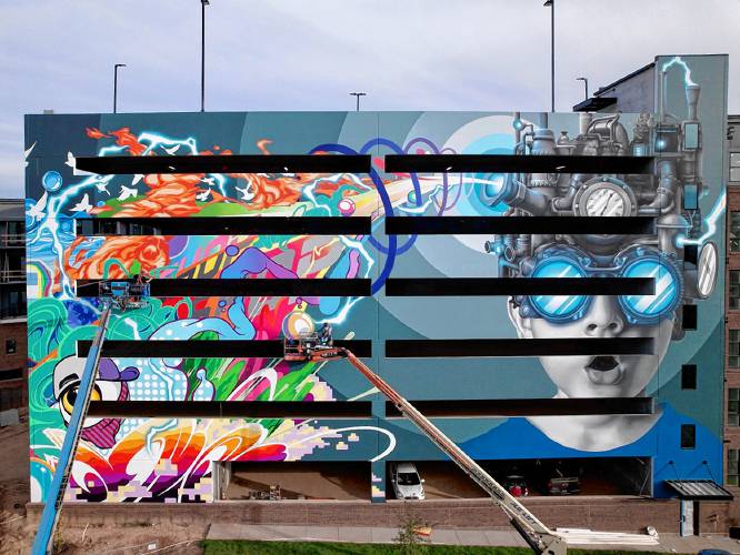 Mural artist Darion Fleming’s 2022 piece “Camden” in Charlotte, North Carolina. A steering group has selected Fleming to paint a 3,200-square-foot mural over the east exterior wall of the Shea Theater Arts Center in Turners Falls.
