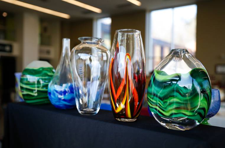 Glass sculptures by Taylor Litchfield, pictured at a previous Artspace Market. The event, now in its 45th year, will be held Saturday, April 6, from 10 a.m. to 3 p.m. at Greenfield High School.