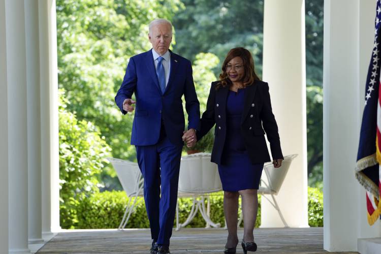 Catherine Coleman Flowers, shown here with President Joe Biden in April 2023, was the keynote speaker for Black History Month at the University of Massachusetts Amherst on Thursday night.
