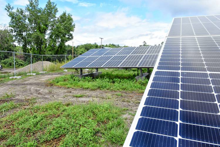 Solar panels pictured in Montague. Revisions to Colrain’s solar bylaws that clarify what constitutes large-, medium- and small-scale projects and that expand the associated site plan review requirements are likely on tap for residents to consider at the June 4 Annual Town Meeting.