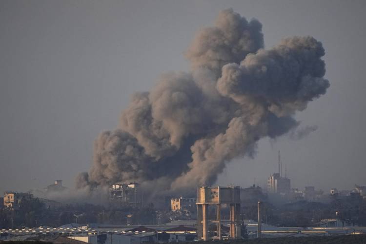 Smoke rises following an Israeli bombardment in the Gaza Strip, as seen from southern Israel on Wednesday.