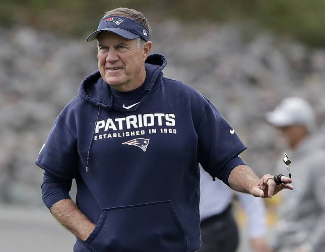 FILE - New England Patriots head coach Bill Belichick twirls his whistle during an NFL football practice, Wednesday, Sept. 18, 2019, in Foxborough, Mass. Six-time NFL champion Bill Belichick has agreed to part ways as the coach of the New England Patriots on Thursday, Jan. 11, 2024, bringing an end to his 24-year tenure as the architect of the most decorated dynasty of the league's Super Bowl era, a person with knowledge of the situation told The Associated Press on the condition...