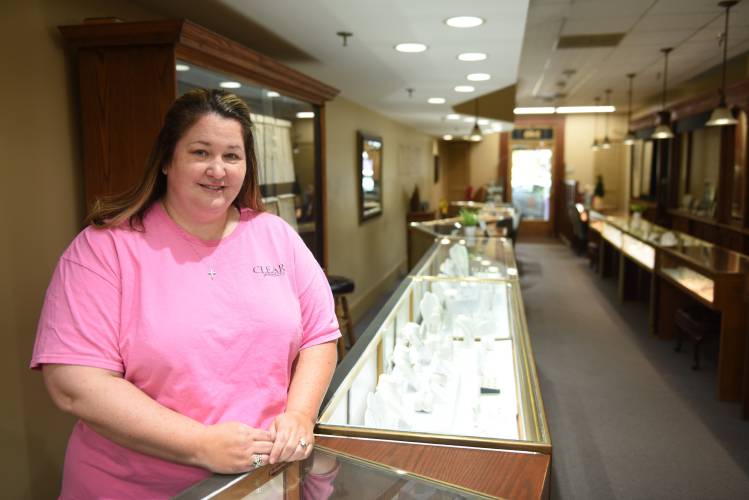 Cleary Jewelers owner Kerry Semaski, pictured in June 2023, said she plans to keep her shop at its current location in the former Wilson’s Department Store in Greenfield until July 2029 through a lease extension.