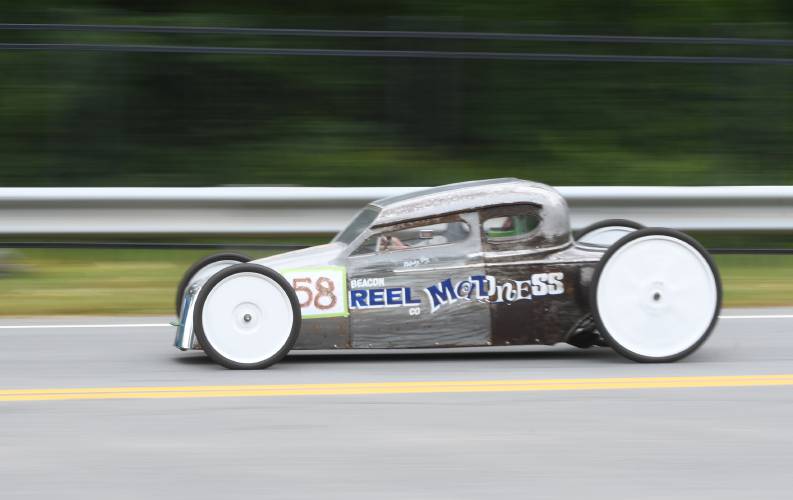Sixteen competitors participated in the Greenfield Soapbox Derby in 2021, traveling down Nash’s Mill Road.