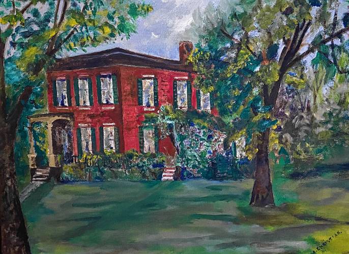 A painting of Mad Katie’s (Tinky’s great-grandmother’s) house in Clyde, New York.