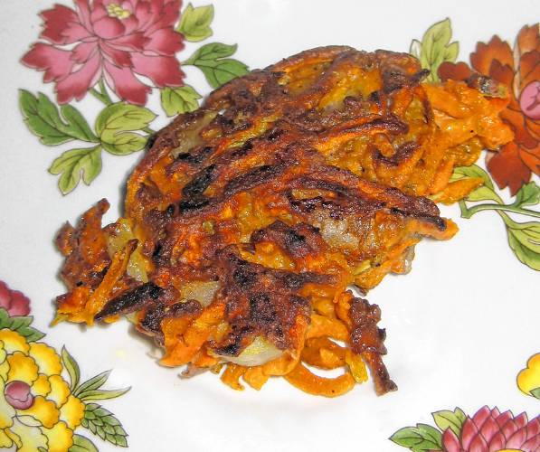 The Yam-e-ke, a latke made with sweet potatoes.